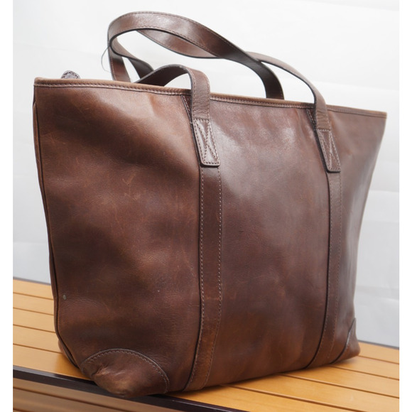 Mulholland Brothers Dark Brown Leather Shopper's Zippered Tote Bag - Picture 1 of 15